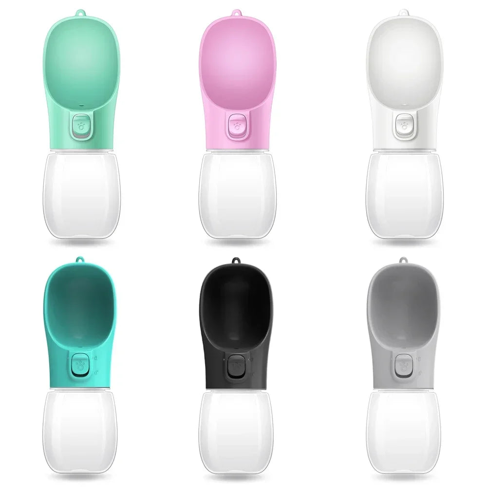 Showlu portable dog water bottle with leakproof design, featuring a built-in drinking bowl for outdoor pet hydration.