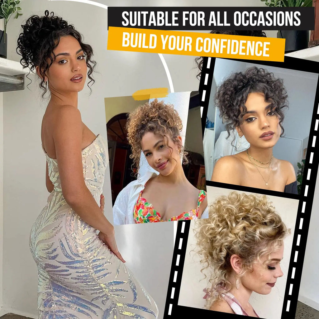 Synthetic Messy Bun Hair Piece 60g Elastic Drawstring Loose Wave Curly Hair Buns Hair Piece Extensions For Women Dark Brown