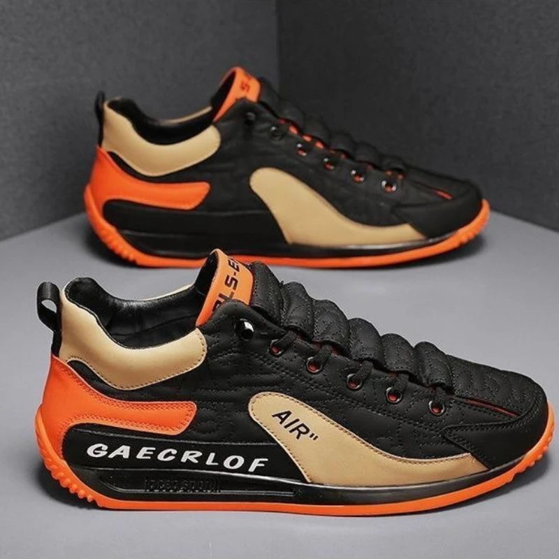 Men's fashion sneakers with thick soles, breathable material, lace-up design, suitable for casual and outdoor running.