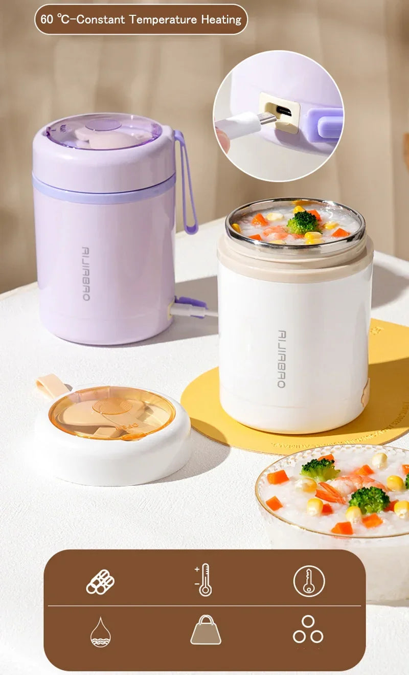 Stainless steel electric leakproof thermal lunch box by Showlu Smart General with insulated design for hot and cold meals.