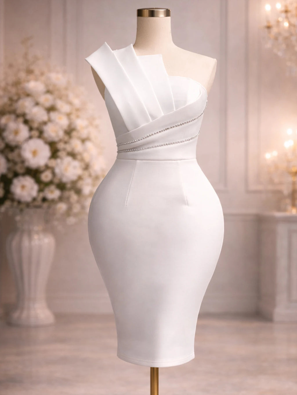 Sexy Strapless Bodycon Dress for Women Sleeveless Diamond Slim Formal Evening Party Wedding Bridesmaid Cocktail Dinner Occasion