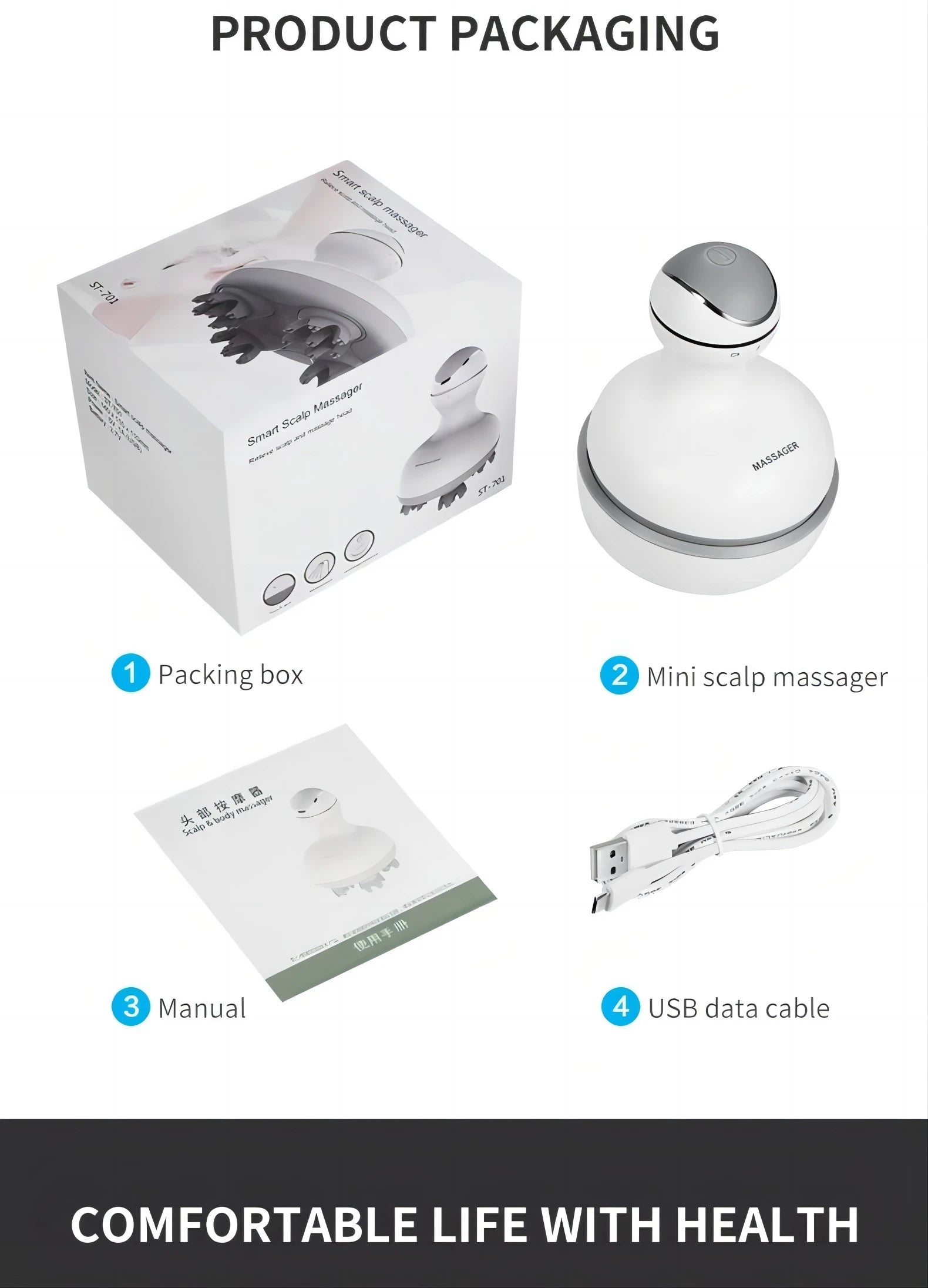 Showlu Smart General Scalp Massager 2.0 with ergonomic design and flexible silicone nodes for relaxing scalp massage.