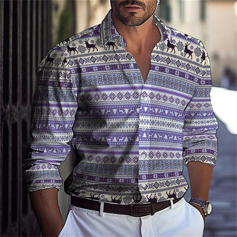 Blue plaid Hawaiian men's shirt by Showlu Fashion, casual long sleeve button-up with color block design for summer and beach wear