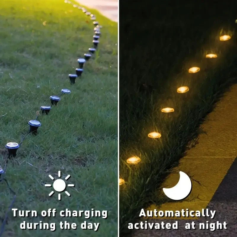 Solar LED garden pathway lights with 8 modes, outdoor landscape lighting by Showlu Fashion Store, illuminating garden walkways.
