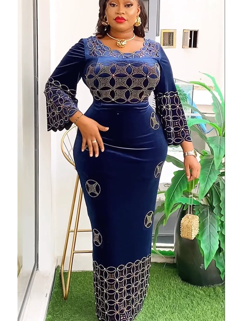 Women's dashiki Ankara velvet maxi dress by SHOWLU FASHION STORE, featuring vibrant African wedding gown style and intricate patterns.