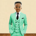 Mint Green 3 Pieces Flower Boy's Slim Fit Formal Suit Set for Wedding Prom Dinner Party Kids Uniform Tuxedos Blazer Vest Pants
