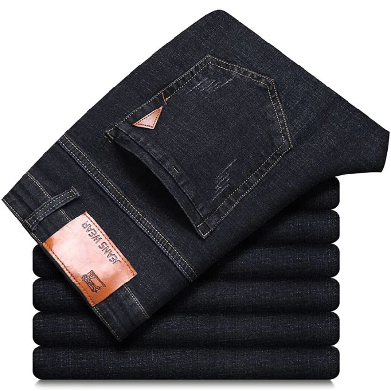 Men's 2024 casual stretch straight denim jeans by Showlu Fashion, elastic slim fit, large size 38-40, loose fit business trousers