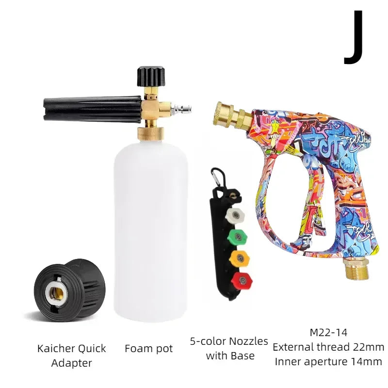 Showlu Smart General pressure washer foam gun attached to hose, ready for cleaning with thick foam spray.