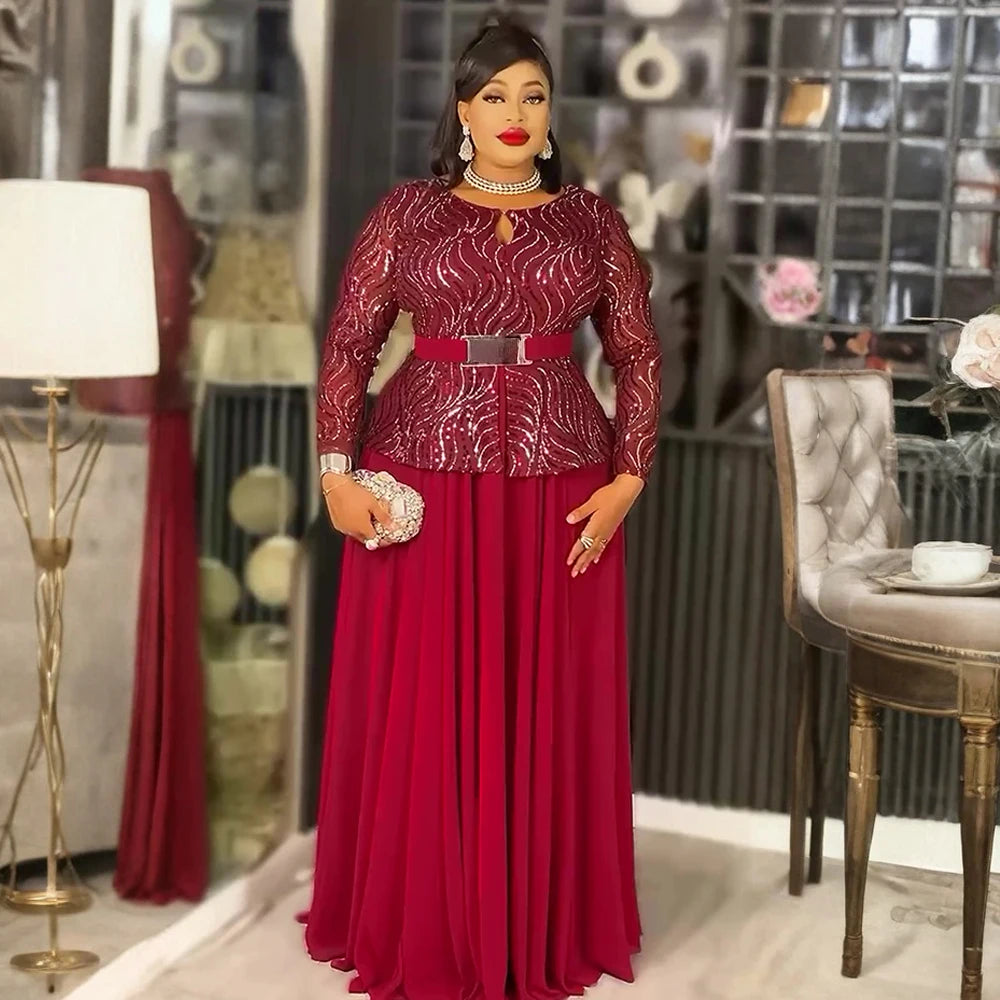 Elegant African women's long dress with sequins, dashiki design, plus size, suitable for weddings and parties, by Showlu Fashion Store