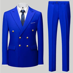2 Pcs Fashion New Men's Casual Boutique Double Breasted Suit Trousers / Man's Business Suit Jacket Blazers Coat Pants Set