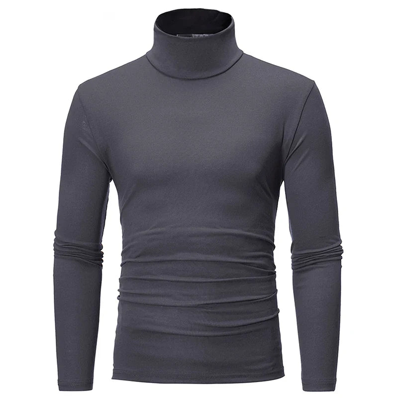 Black men's thermal underwear top by GAOKE, slim fit turtleneck long sleeve shirt, designed for warmth and comfort.