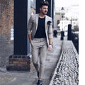 Beige Italian men's slim fit tuxedo suit with jacket and trousers, stylish groom attire by SHOWLU FASHION STORE.