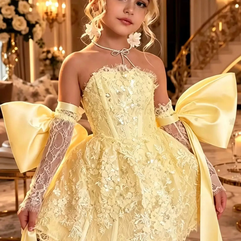 Light Blue Flower Girl Dresses for Wedding Off Shoulder with Bows Knee Lenght Kids Birthday First Communion Ball Gowns Custom