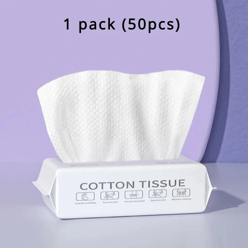 Showlu Fashion disposable face towels, soft cotton dry rags, 100-pack for facial cleansing and skincare use.