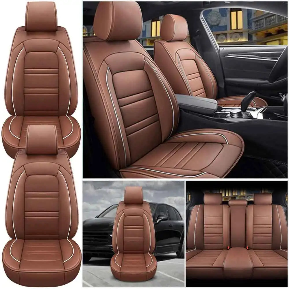 Set of five black PU leather car seat covers by Showlu Fashion Store, designed for full interior protection and a sleek look