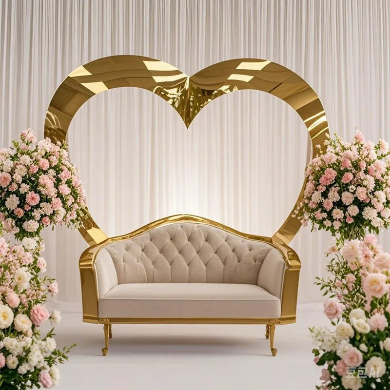 1PC Gold/Silver Heart Shaped Stainless Steel Arch Wedding Prop for Party Stage Background Screen Welcome Area Decoration