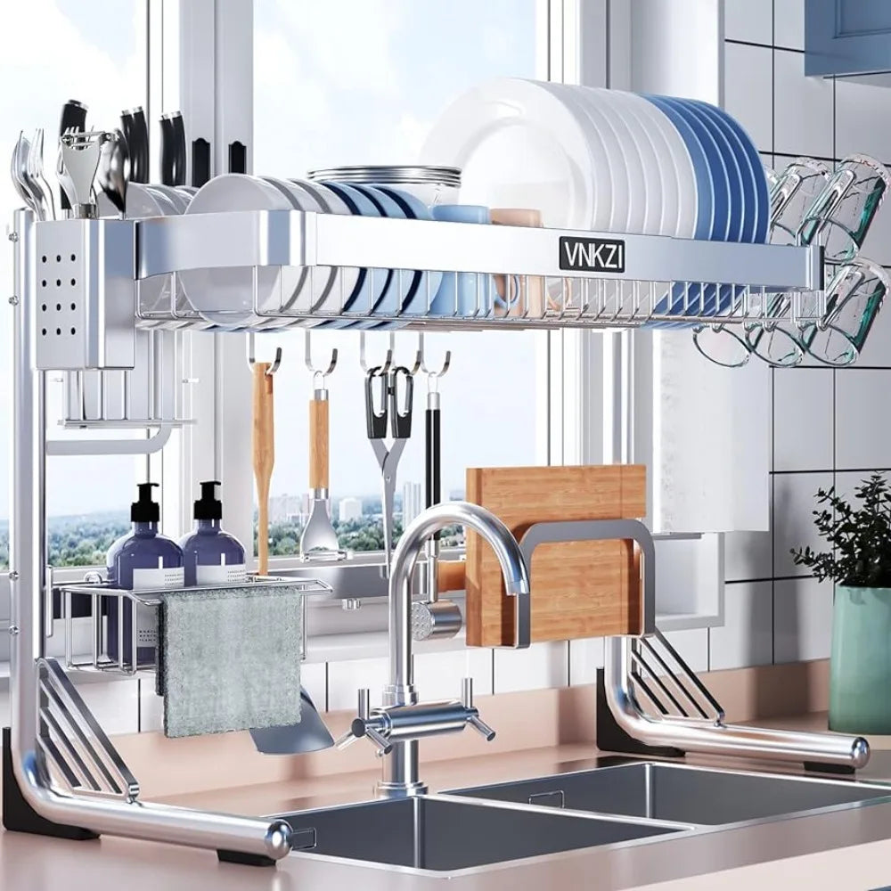 Over Sink Dish Drying Rack, 2 Tier Full Stainless Steel Storage Adjustable  Kitchen Rack, Multifunctional Expandable SHOWLU FASHION STORE