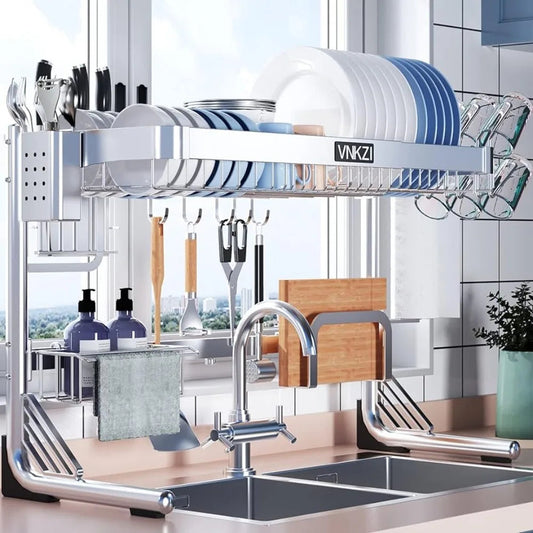 Over Sink Dish Drying Rack, 2 Tier Full Stainless Steel Storage Adjustable  Kitchen Rack, Multifunctional Expandable SHOWLU FASHION STORE