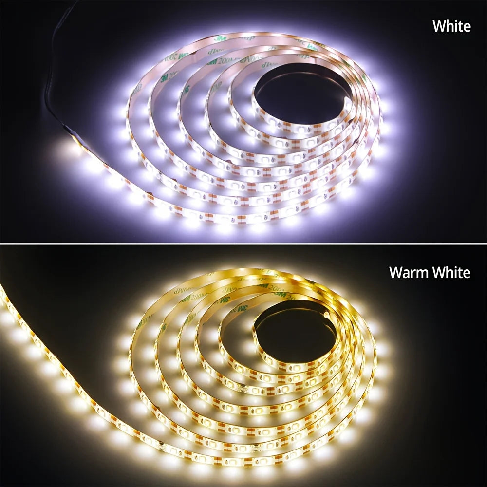 Flexible USB LED strip light in warm white from Showlu Smart General, showing the 5V tape with adhesive backing.