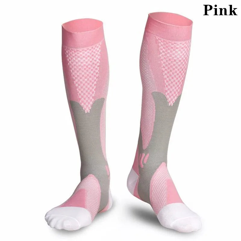 Black Showlu Fashion men's and women's compression socks for football, anti-fatigue, pain relief, 20-30 mmHg, sporty fit