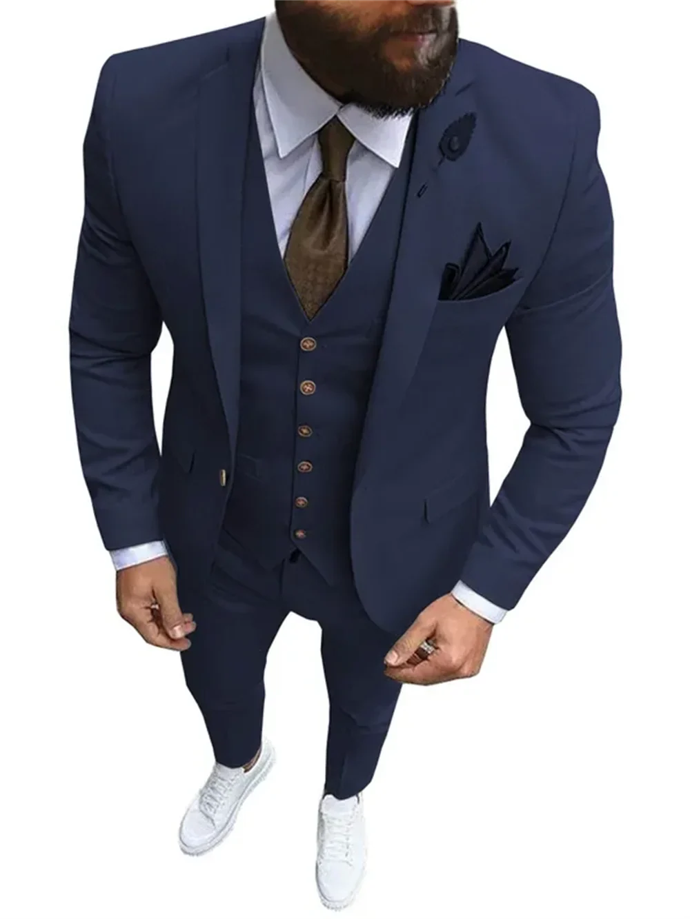 Men's pink 3-piece slim fit suit with notch lapel, designed for weddings, from SHOWLU FASHION STORE.