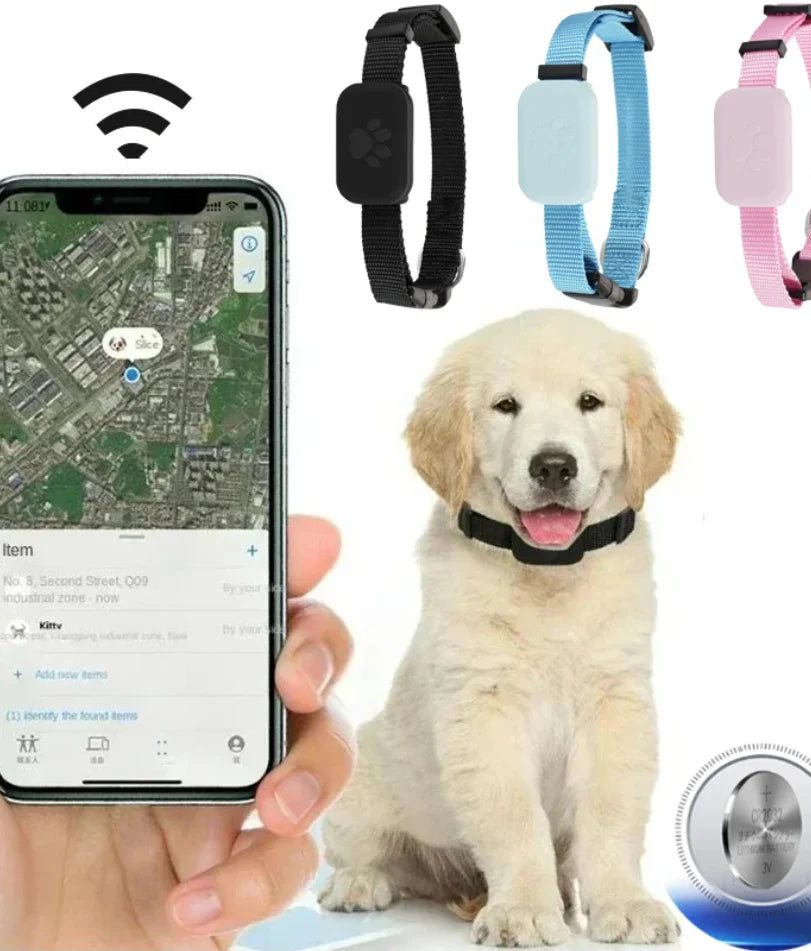 Showlu Mini Bluetooth GPS pet tracker for dogs, compact anti-lost smart locator with keyring attachment.