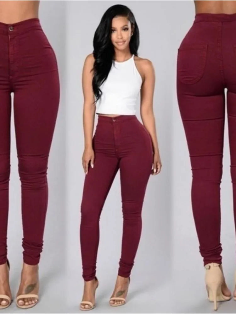 Black high-waist skinny jeans for women, casual vintage denim pants with a slim fit and long, slender silhouette.