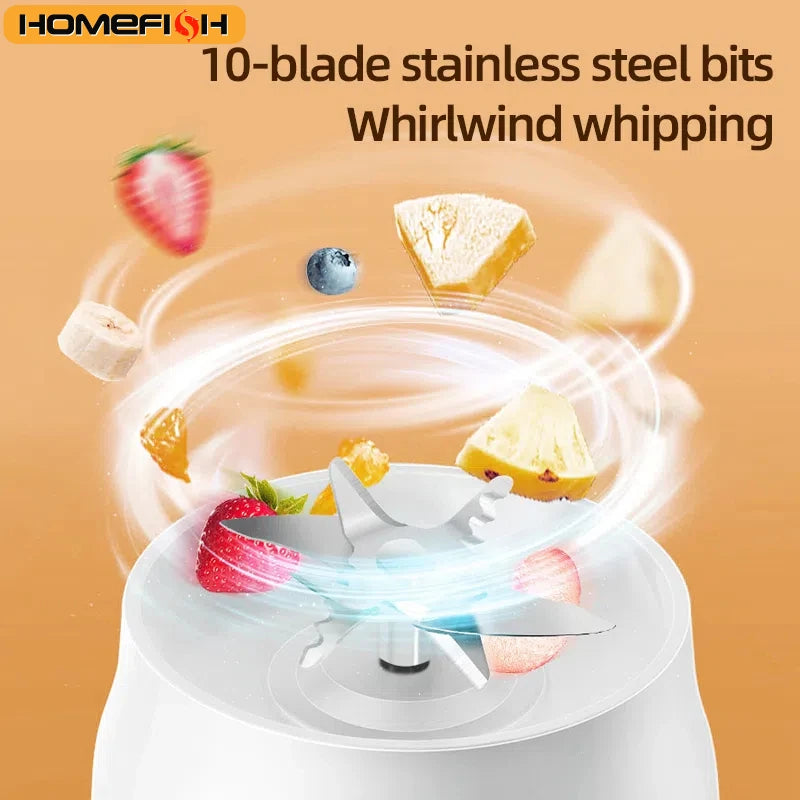 Showlu Smart General HOMEFISH Portable USB Blender with 500ML capacity, compact design, and blending jar for smoothies and shakes