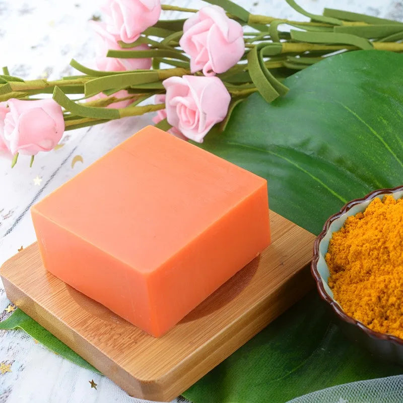 Natural turmeric soap by Showlu Fashion Store, 100g handmade soap with essential oils for cleansing and deep skincare.