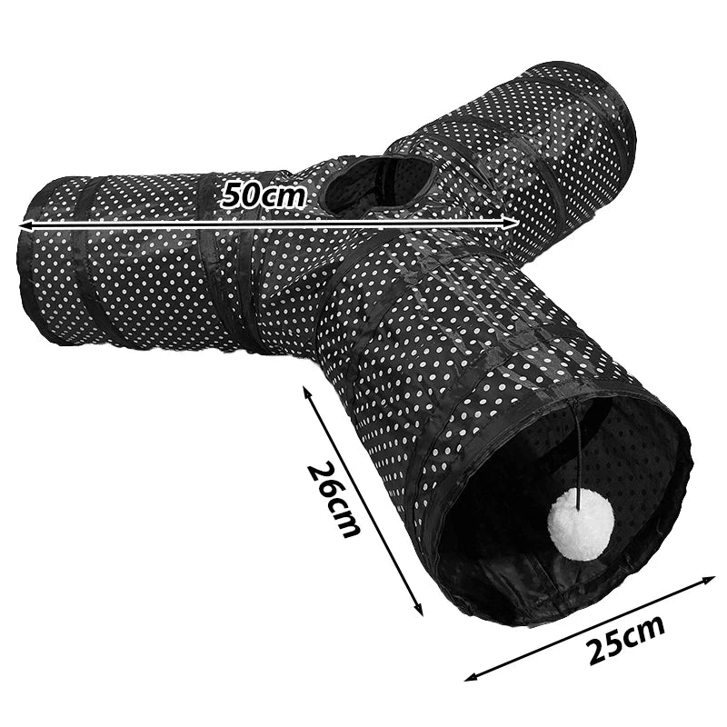 S T Y Shape Cat Tunnel 3 Way Collapsible Foldable Interactive Toys Hanging Ball Polka Dot Kitten Play Tube Rabbit Boredom Relief