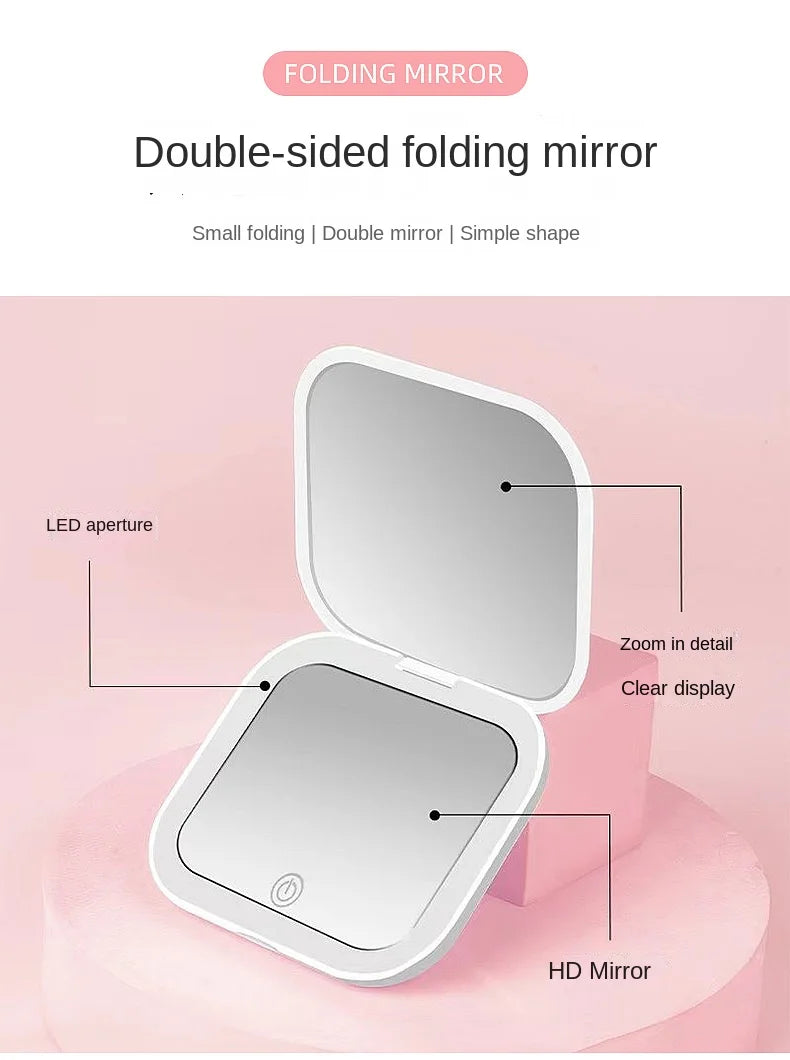 Showlu Smart General LED compact mirror with built-in lighting, featuring a sleek, portable design for easy makeup application.