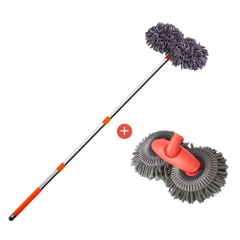 HELLOLEIBOO Double Head Car Wash Mop with telescopic handle and chenille brush for easy vehicle cleaning.