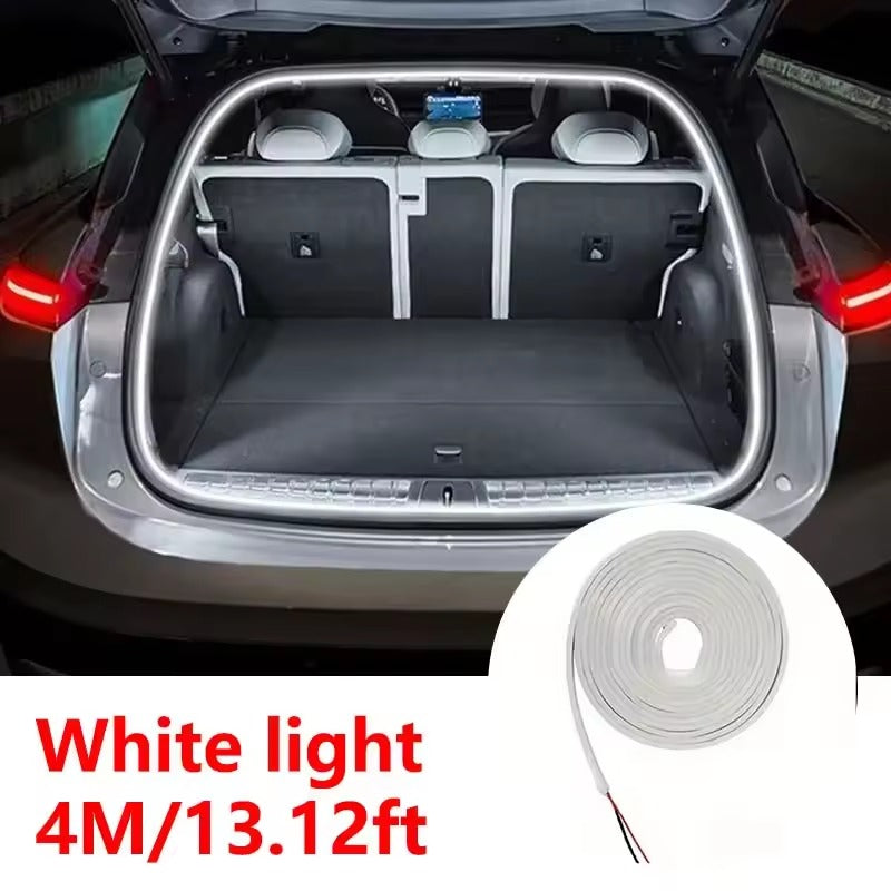 LUMERIS Motion Sensor LED Car Trunk Light Strip installed in vehicle trunk showing ambient lighting and sleek design.