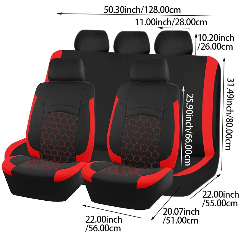 AUTO PLUS Universal football pattern car seat covers in polyester, shown as a 4-pack with sporty football design on car seats.