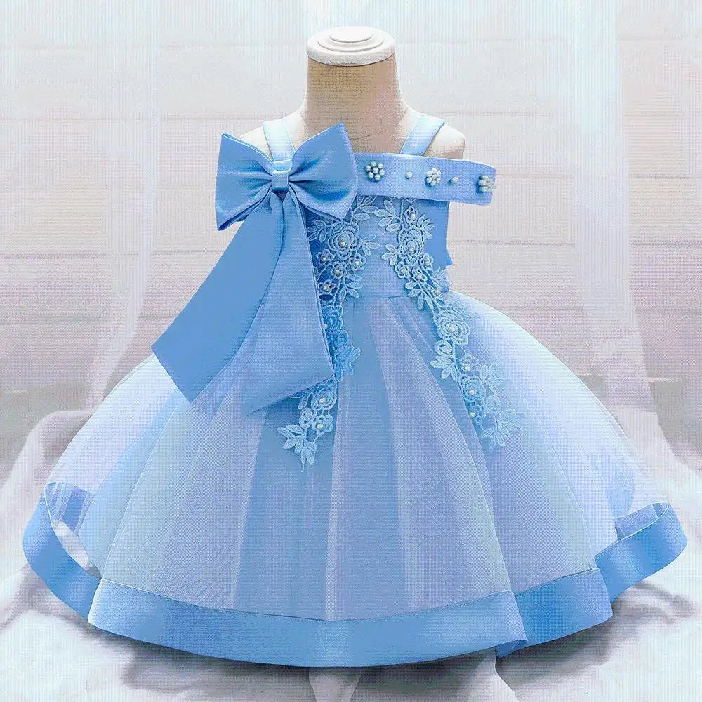 Lansihuote girls' bow embroidery ball gown by Showlu Fashion Store, elegant wedding party dress with floral embroidery and full skirt.