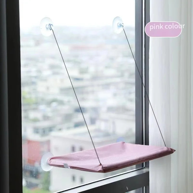 Showlu Cat Window Hanging Hammock Bed made of oxford fabric, space-saving perch for cats to relax and enjoy outside views.