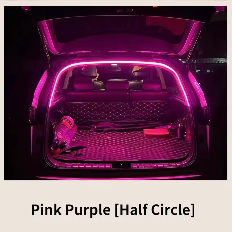 LUMERIS Motion Sensor LED Car Trunk Light Strip showing ambient lighting inside a vehicle trunk with motion detection feature