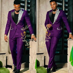 Black Suits for Men Slim Fit Single Breasted Peak Lapel Blazer High Quality Crystal Prom Party 2 Piece Jacket Pants Sets Terno