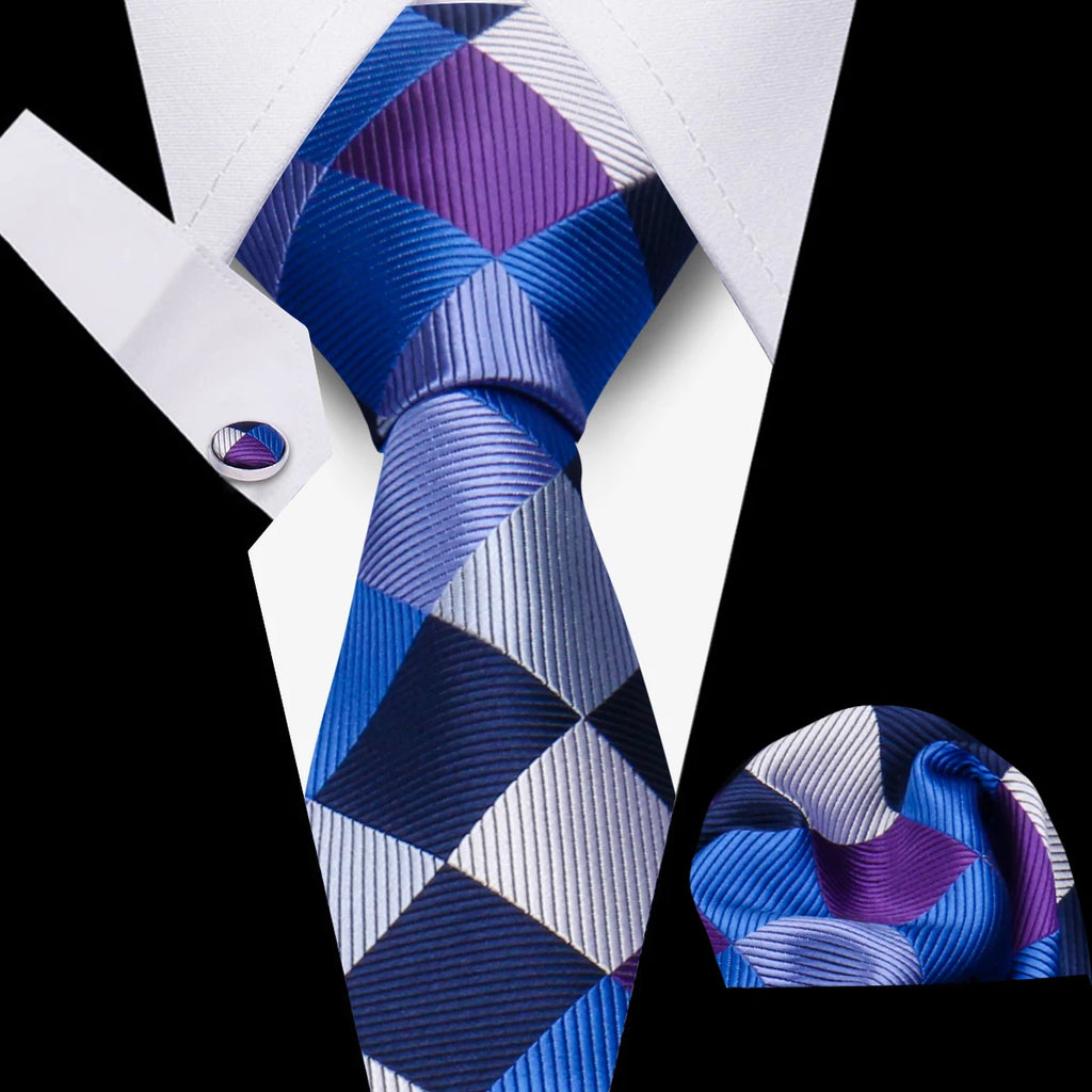HUISHI Luxury Elegant Gifts For Men Tie Set Striped Necktie Handchief Cufflinks 3 Pcs Business Party Wedding Suit Accessories