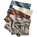 Showlu Men's Ice Silk Boxer Shorts in a 4-pack, breathable seamless underwear with smooth, lightweight fabric for comfort.