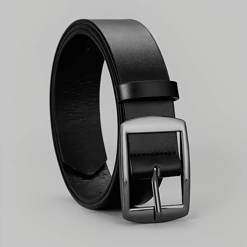 Luxury men's PU leather belt with metal pin buckle, high-quality designer waist strap for jeans and plus size.