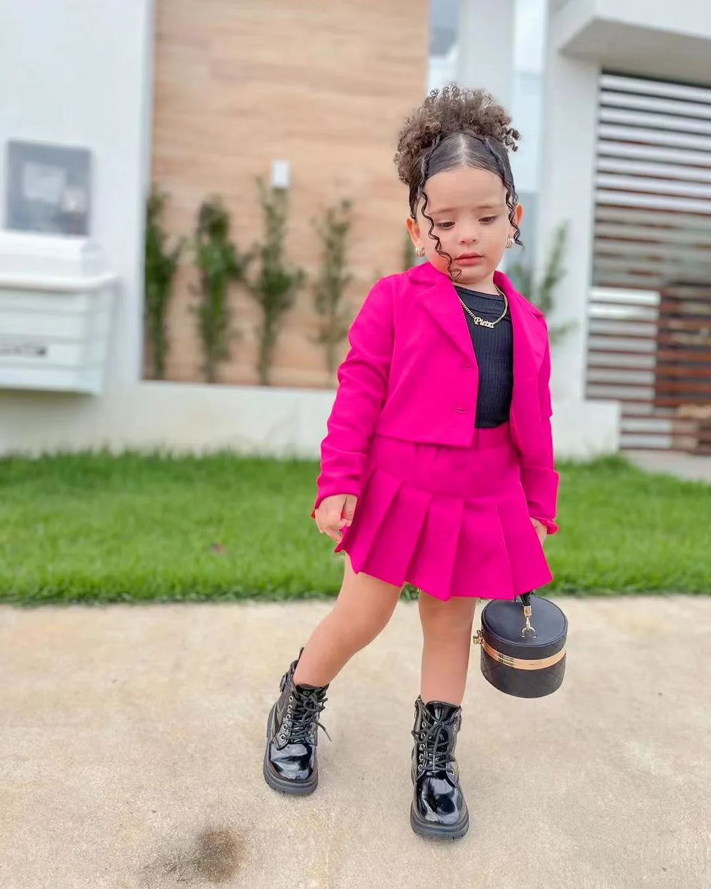 Toddler girl cotton jacket and skirt set by Showlu Fashion, size 2-8 years, featuring a cute, colorful design for young children.