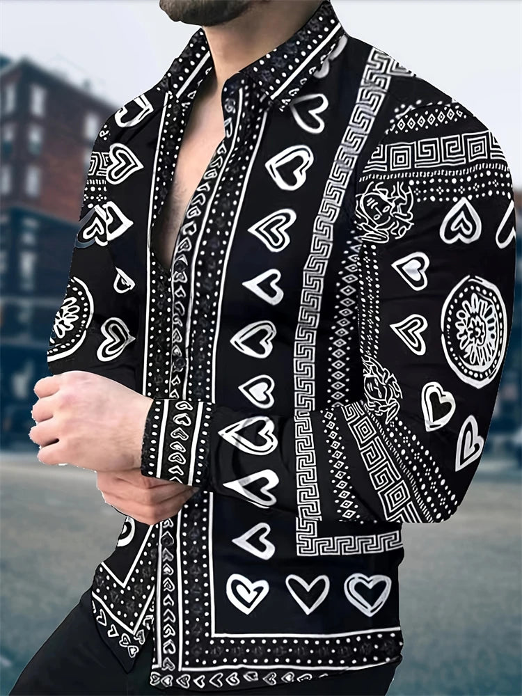 Men's plaid printed long sleeve casual shirt by Showlu Fashion, featuring a stylish luxury design for social and party wear.