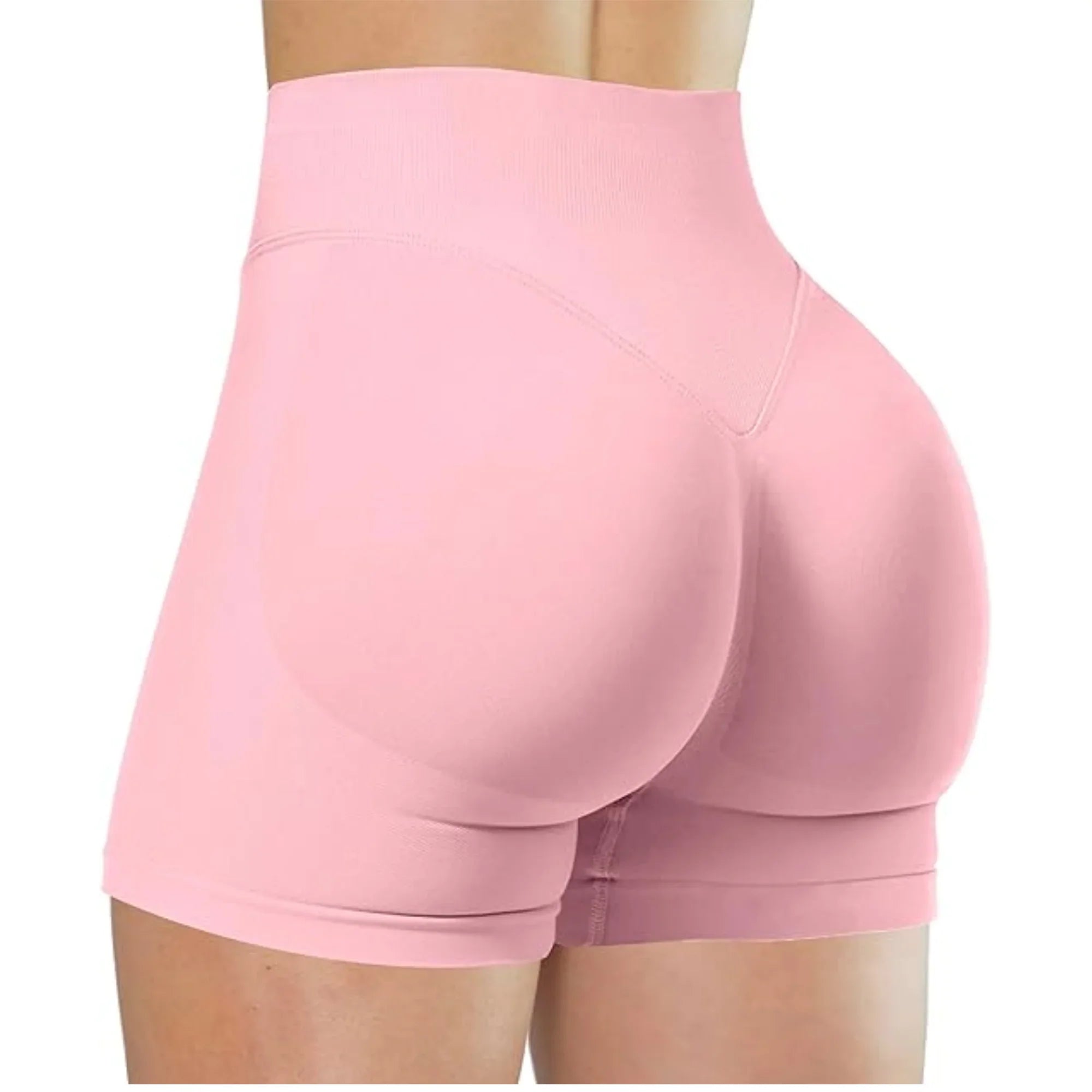 High-waisted women's yoga shorts in nylon spandex, shown in black, designed for comfortable running and active wear.