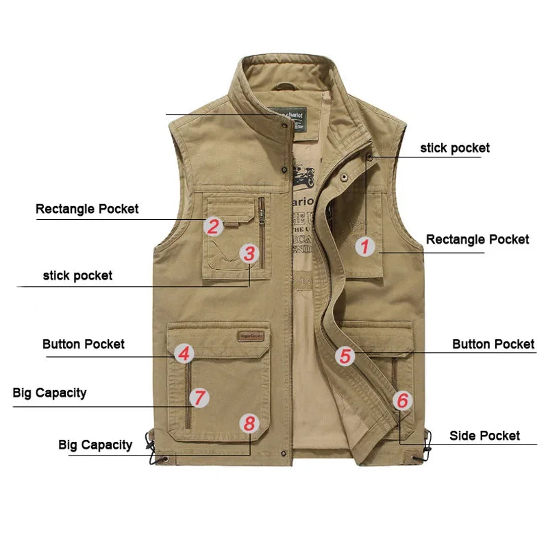 Reporter travel Padded Vest 100% Cotton men Cargo Working Jacket Multi Pocket Tactical clothing Male coat tool bullet proof vest