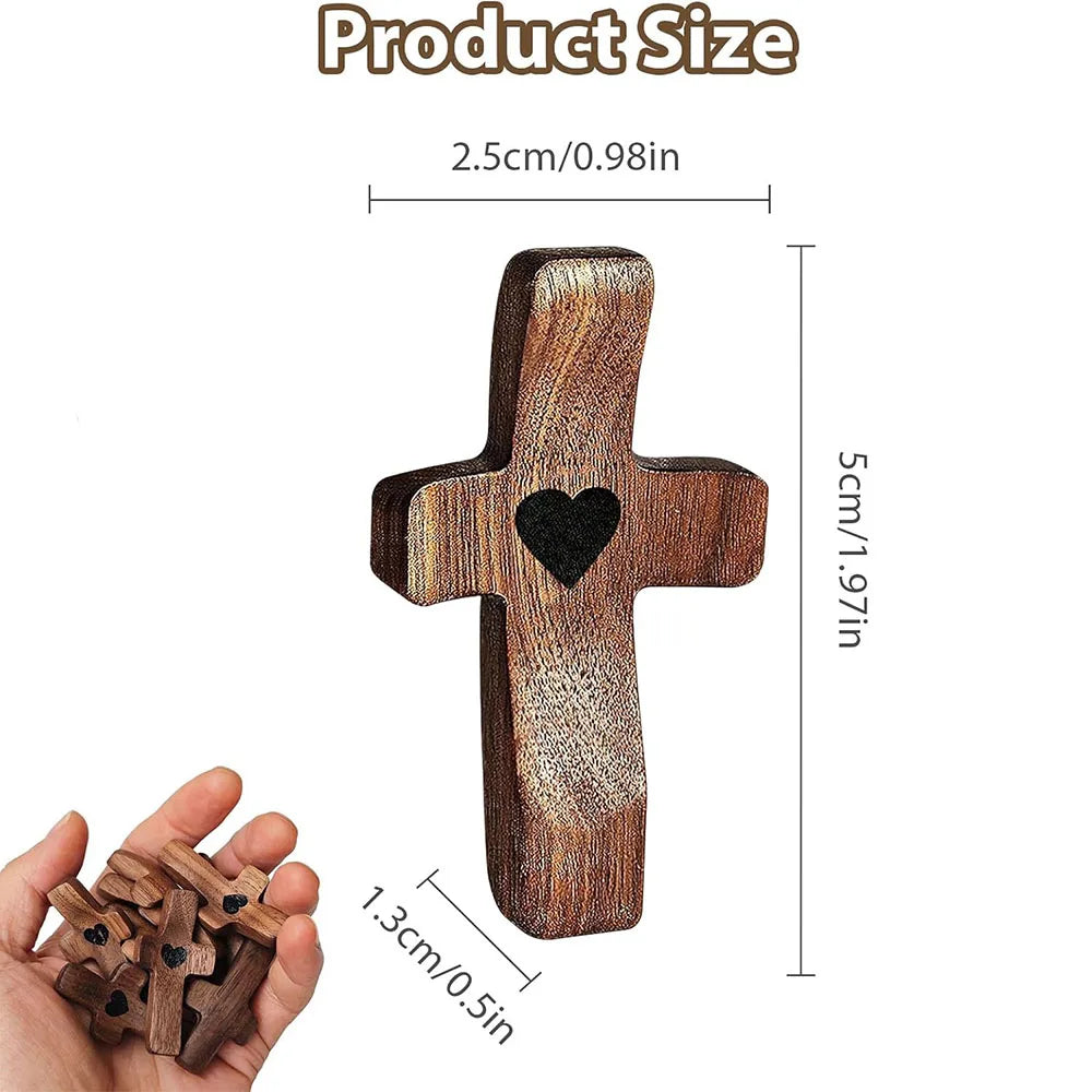 Black Walnut wood pocket cross for prayer and faith, spiritual stress relief and Christian gift, compact and handcrafted by Showlu Fashion Store