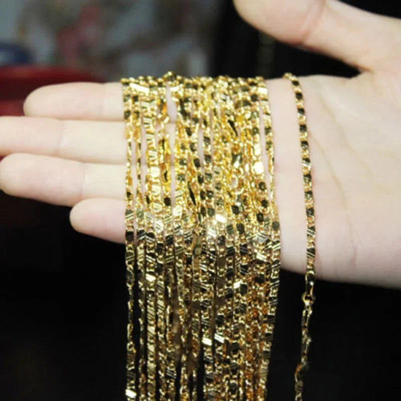 18K gold filled necklace for women and men, size 16-30 inches, elegant jewelry chain with Showlu Fashion branding.