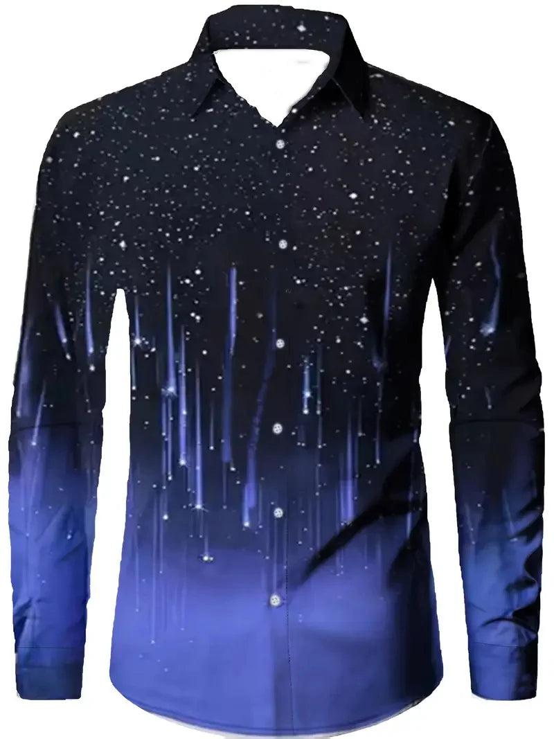 Sea blue men's long sleeve casual shirt with 3D boat anchor print, featuring a nautical pattern and short sleeve design.
