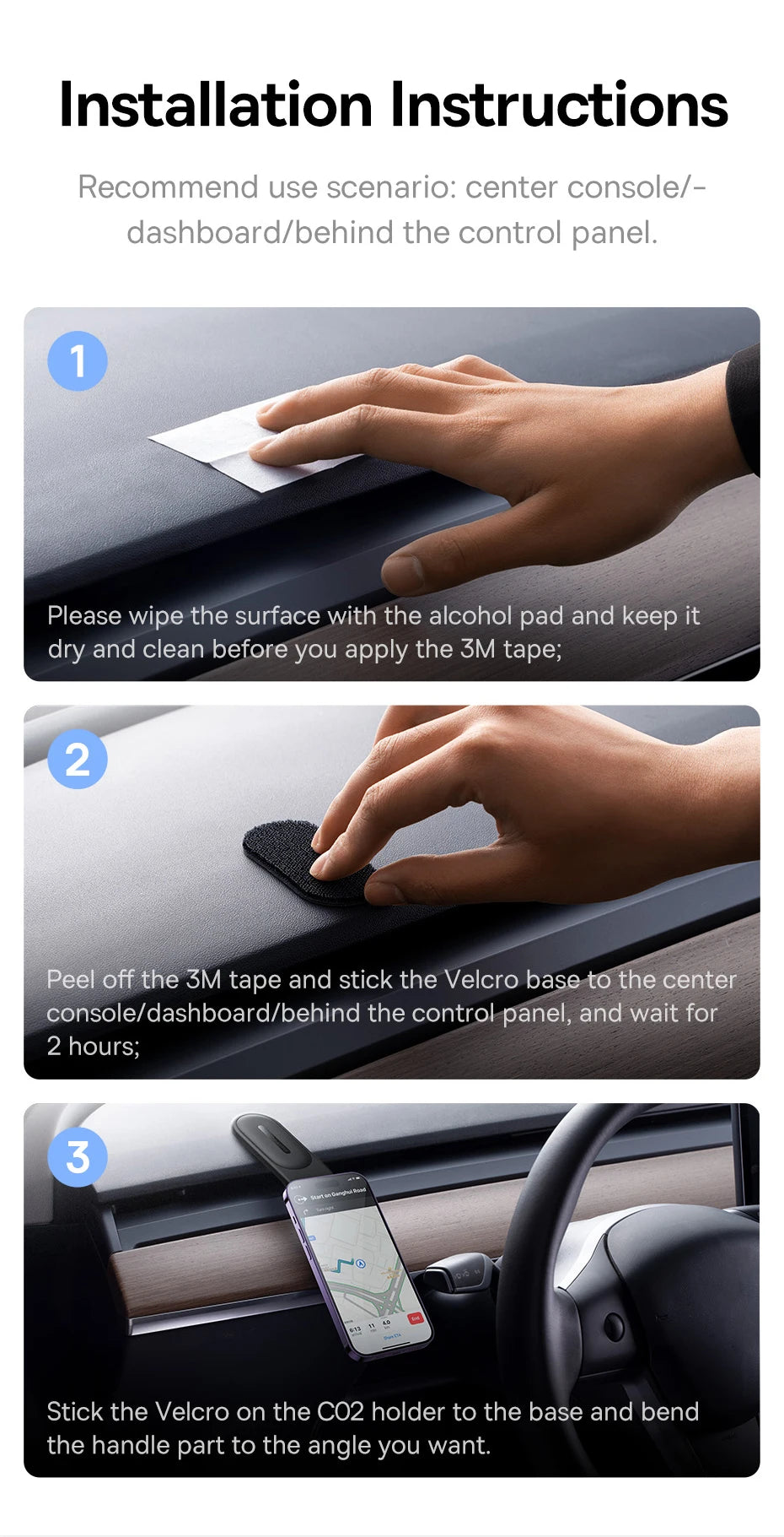 Showlu Smart General magnetic foldable car phone holder attached to dashboard, adjustable design for secure smartphone mounting.