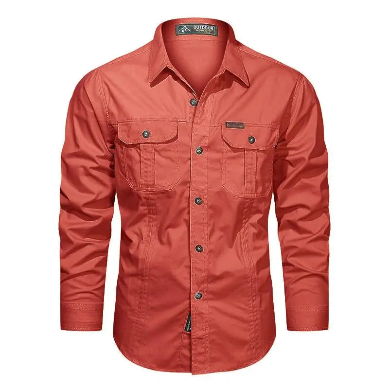 Men's cotton cargo military overshirt with long sleeves, multiple pockets, in a rugged design by SHOWLU FASHION STORE.